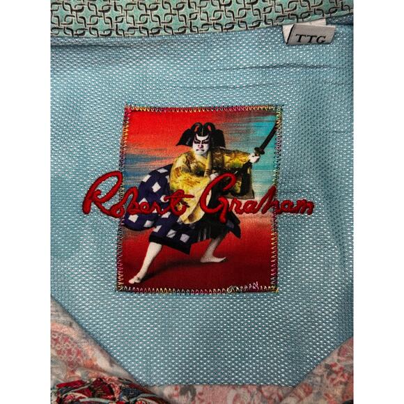 Robert Graham Men' Short Sleeve Samurai Warrior Print Button Up Shirt - Size 2XL - Picture 3 of 5